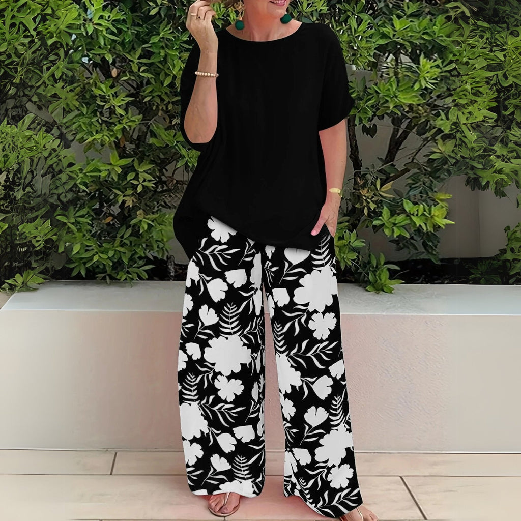Madison | Women's Plus Size Two-Piece Set with Floral Wide-Leg Pants and Relaxed Top