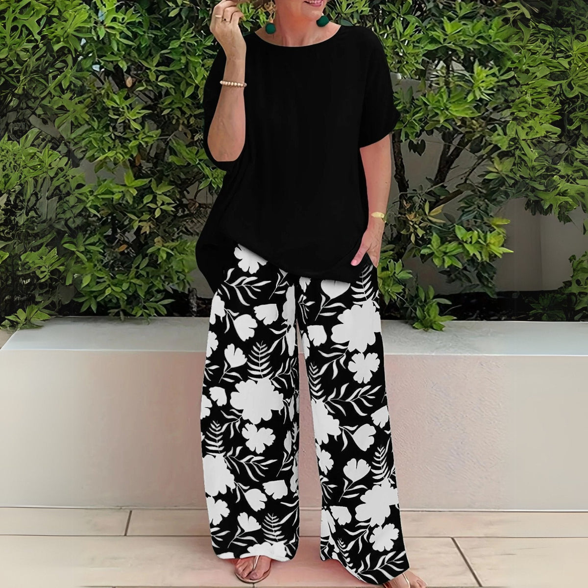Madison | Women's Plus Size Two-Piece Set with Floral Wide-Leg Pants and Relaxed Top
