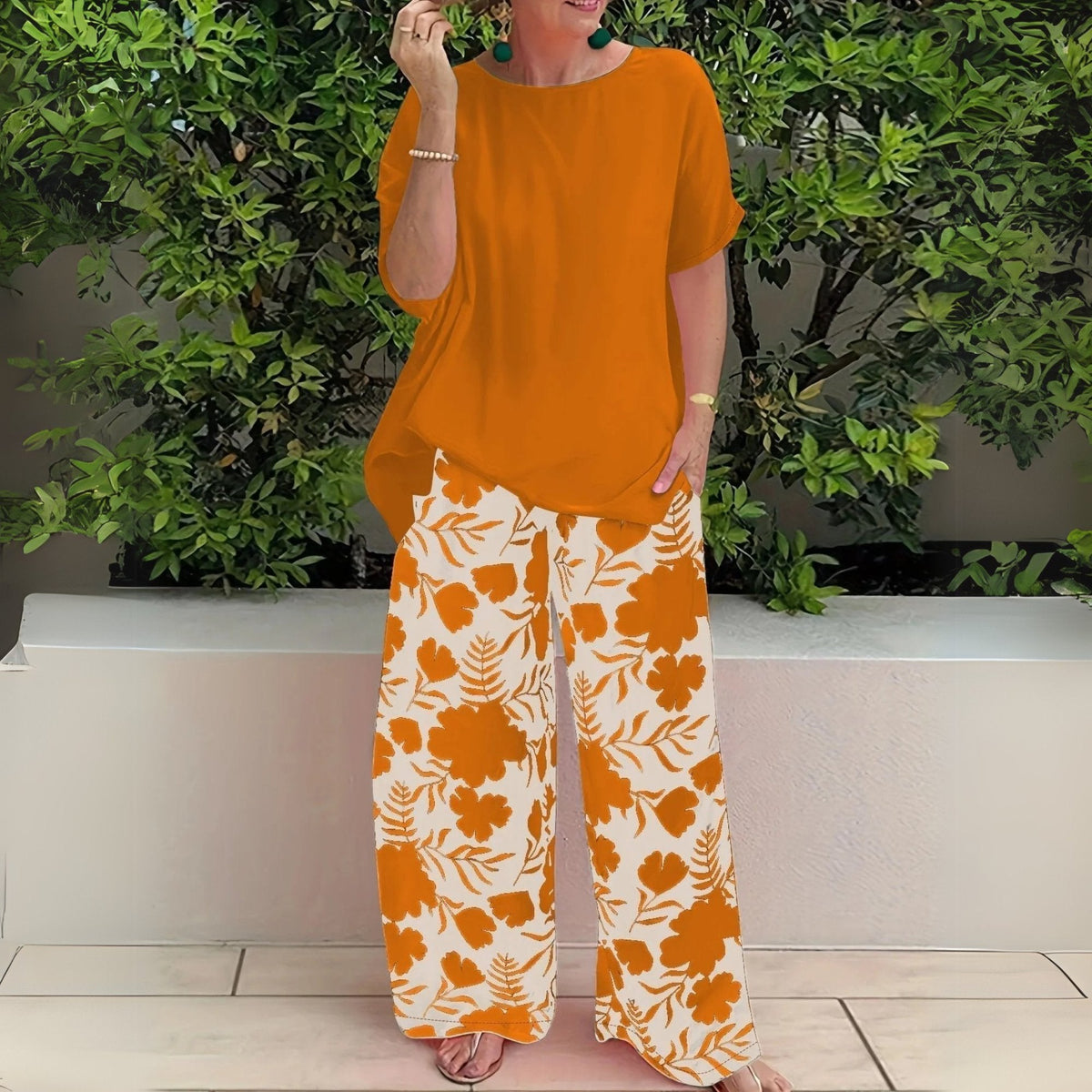 Madison | Women's Plus Size Two-Piece Set with Floral Wide-Leg Pants and Relaxed Top