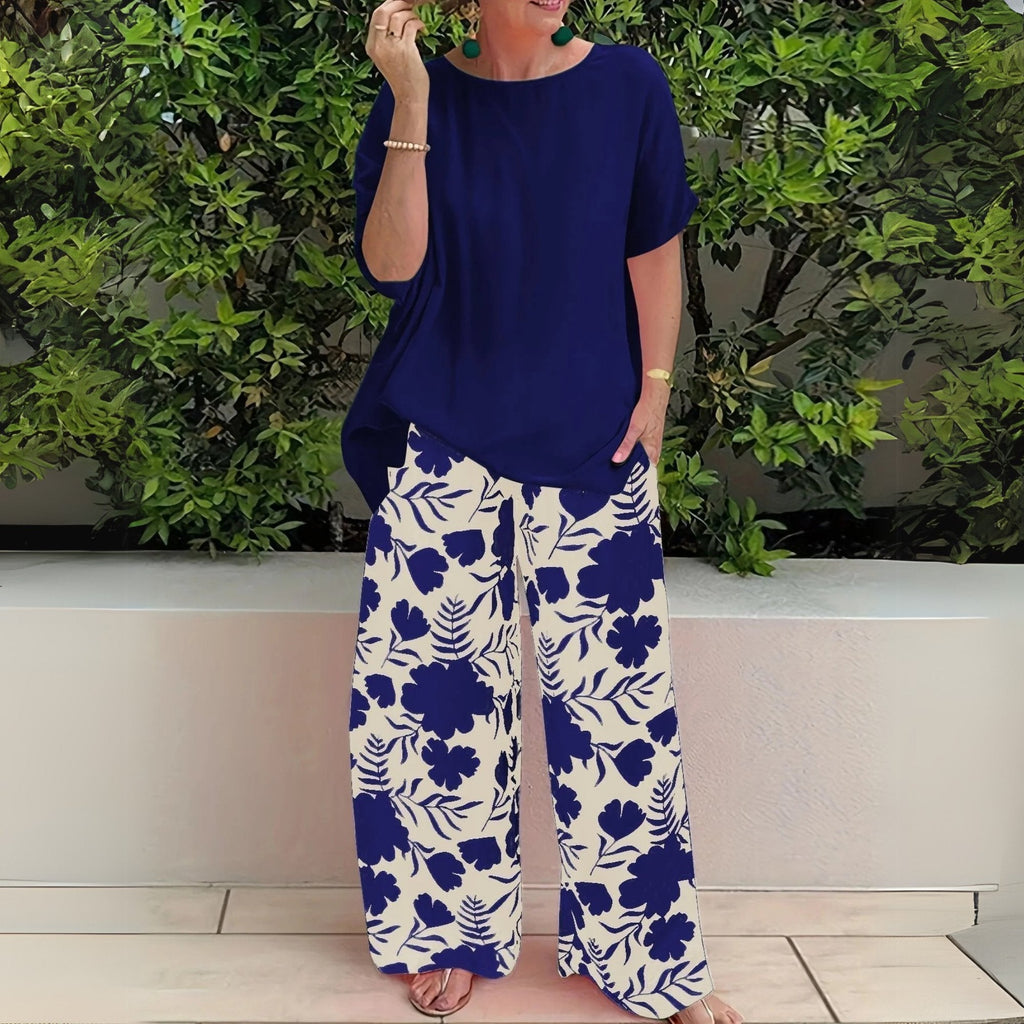 Madison | Women's Plus Size Two-Piece Set with Floral Wide-Leg Pants and Relaxed Top