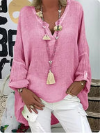 Olivia | Plus Size Women's V-Neck Blouse Long Sleeve Relaxed Fit