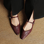 Layla | Women's Pointed Toe Leather Mary Jane Mules with Buckle Strap