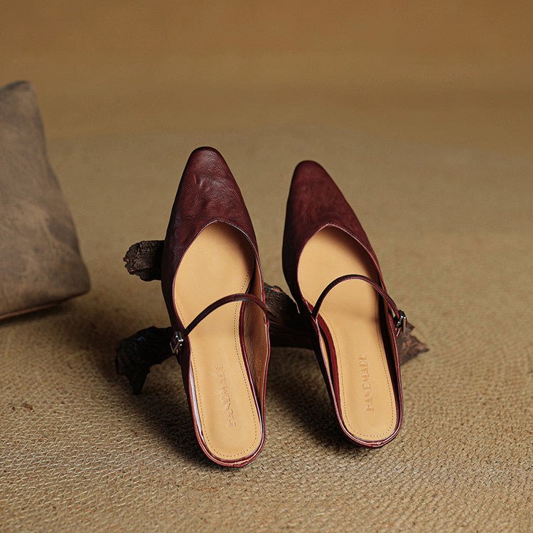 Layla | Women's Pointed Toe Leather Mary Jane Mules with Buckle Strap