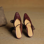 Layla | Women's Pointed Toe Leather Mary Jane Mules with Buckle Strap