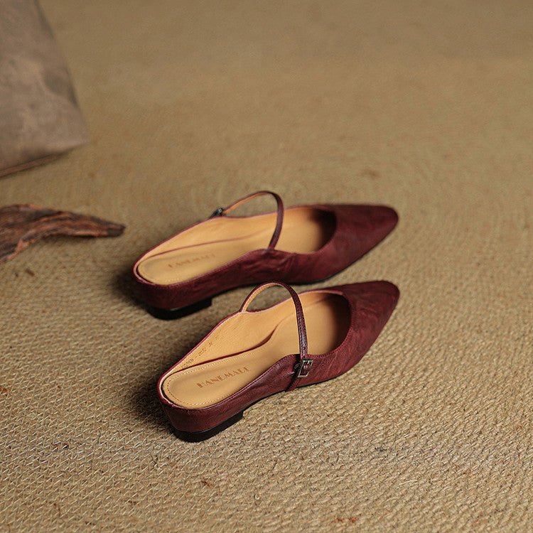 Layla | Women's Pointed Toe Leather Mary Jane Mules with Buckle Strap