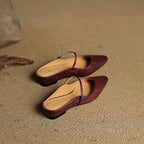 Layla | Women's Pointed Toe Leather Mary Jane Mules with Buckle Strap