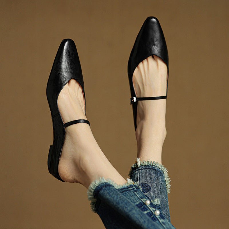 Layla | Women's Pointed Toe Leather Mary Jane Mules with Buckle Strap