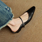 Layla | Women's Pointed Toe Leather Mary Jane Mules with Buckle Strap