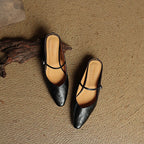 Layla | Women's Pointed Toe Leather Mary Jane Mules with Buckle Strap