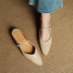Layla | Women's Pointed Toe Leather Mary Jane Mules with Buckle Strap