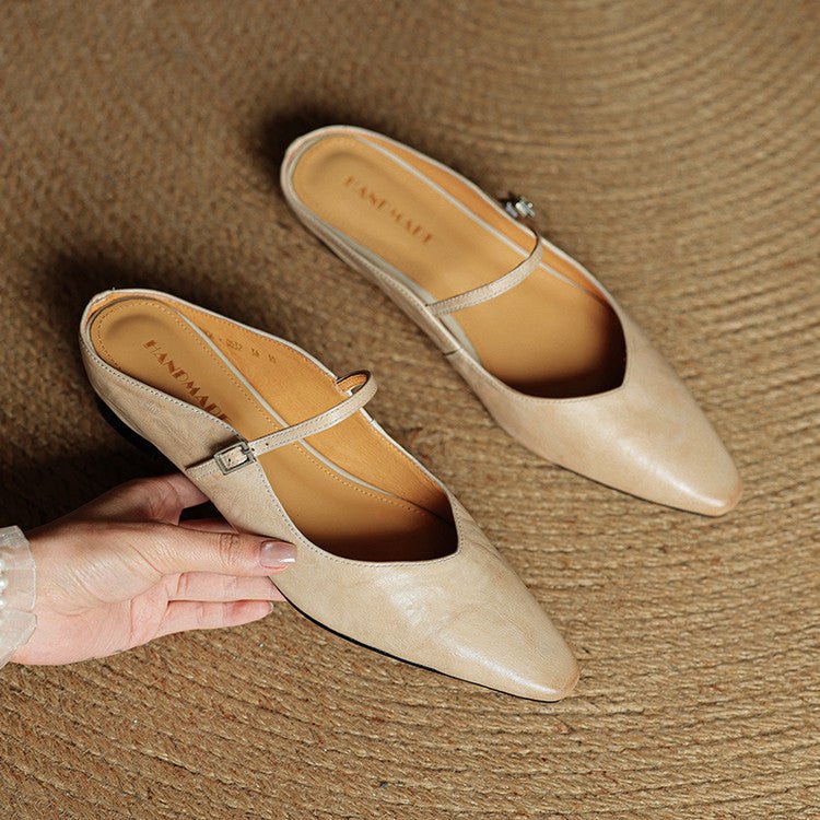 Layla | Women's Pointed Toe Leather Mary Jane Mules with Buckle Strap
