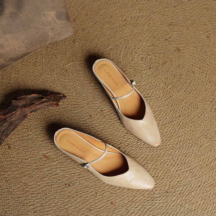 Layla | Women's Pointed Toe Leather Mary Jane Mules with Buckle Strap