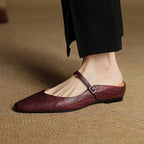 Layla | Women's Pointed Toe Leather Mary Jane Mules with Buckle Strap