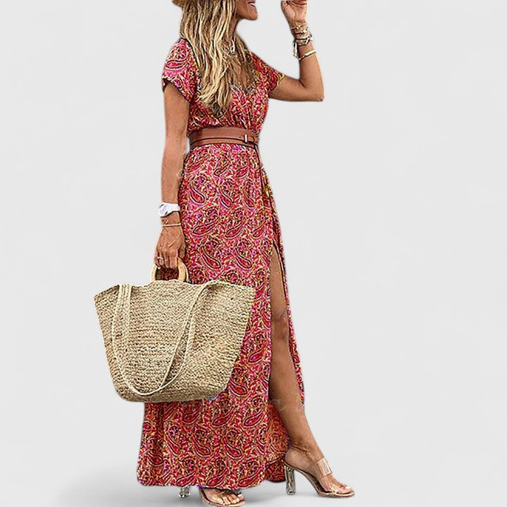 Alleta | Women's Gathered-Waist Maxi Dress with Boho Print