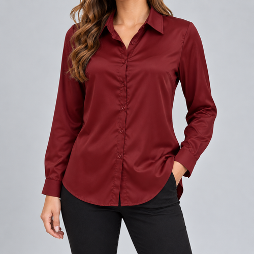 Aria | Women's Deep V-Neck Satin Long-Sleeve Draped Blouse