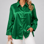 Aria | Women's Deep V-Neck Satin Long-Sleeve Draped Blouse