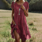 Chloe | Women's Boho Printed Short Sleeve Midi Dress