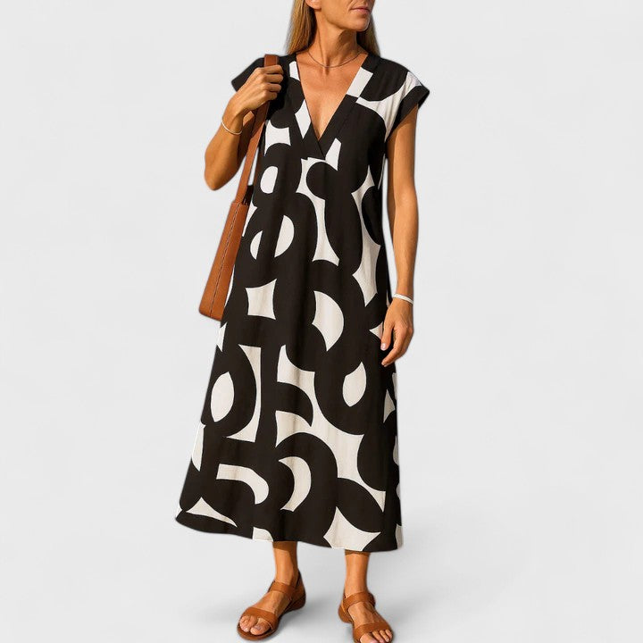 Valery | Women's Flowing V-Neck Dress with Lightweight Print