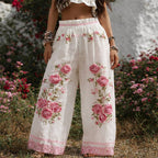 Camila | Women's Wide-Leg Floral Embroidered Pants with Drawstring Waist