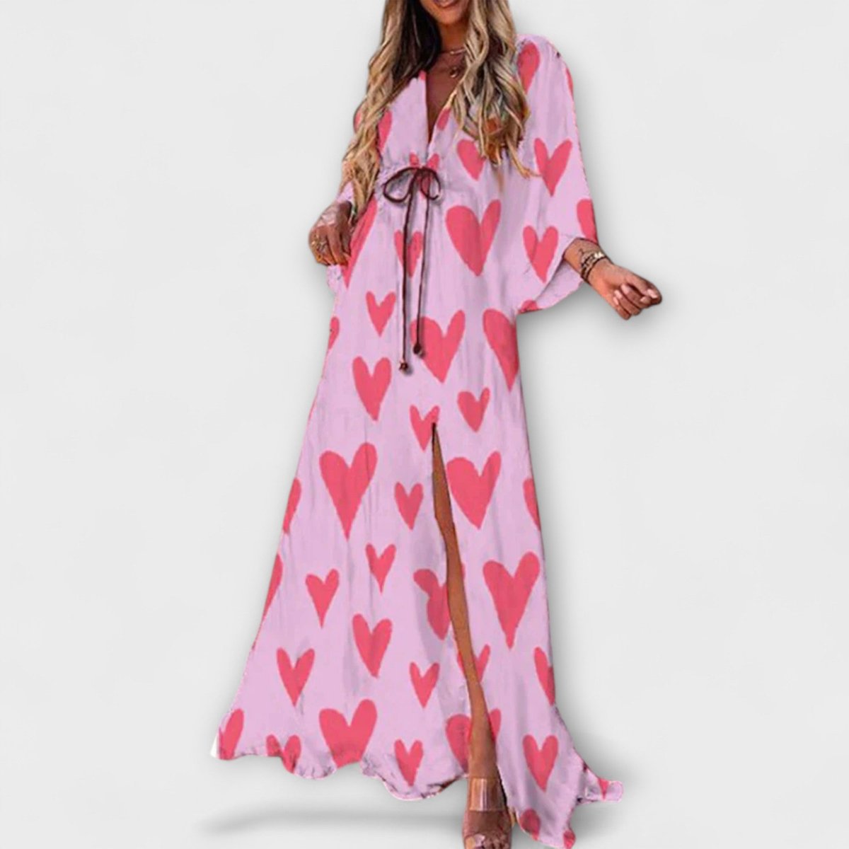 Scarlett | Women's Abstract Print V-Neck Drawstring Flowy Maxi Dress