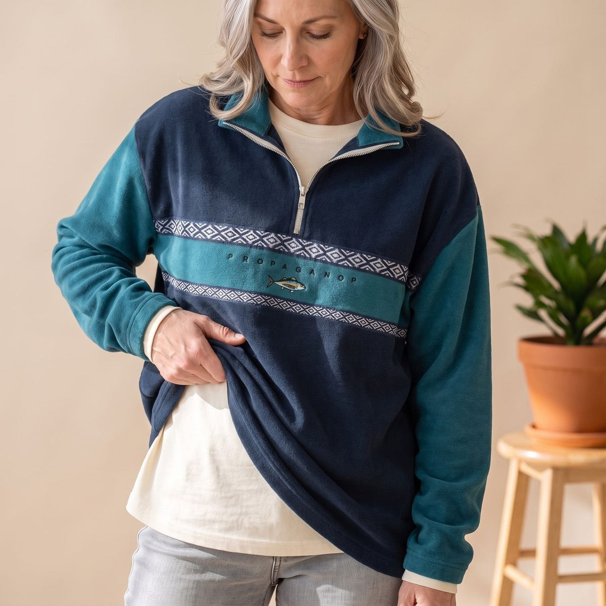 Eleanor | Women's Aztec Print Half-Zip Collar Pullover Sweater