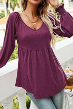 Eleanor | Women's Babydoll Empire-Waist Long-Sleeve V-Neck Tunic
