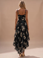 Penelope | Women's Boho Black Floral High-Low Maxi Sundress