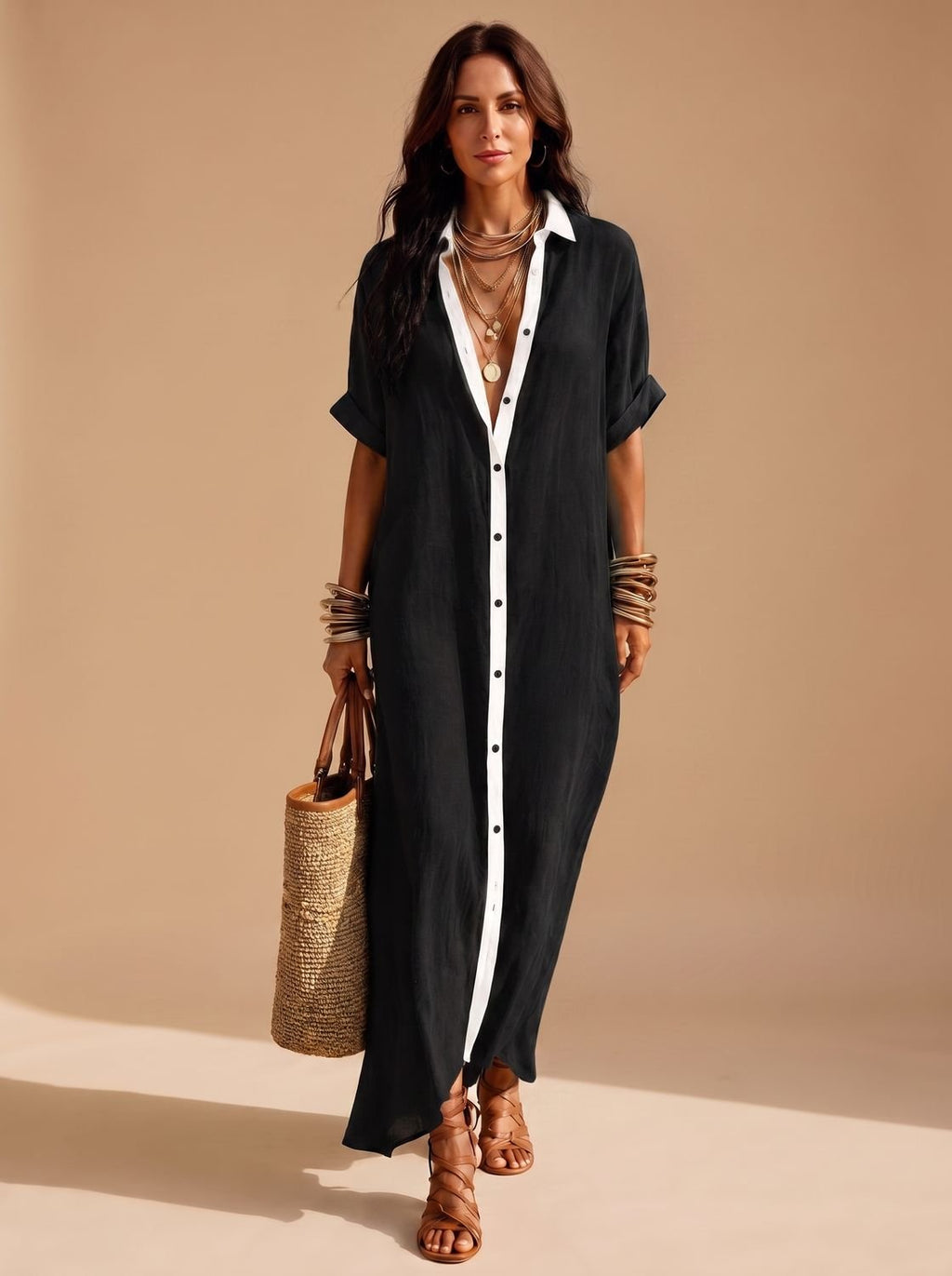 Luna | Women's Boho Button-Down Relaxed Maxi Shirt Dress