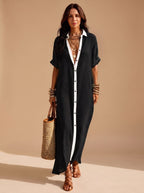 Luna | Women's Boho Button-Down Relaxed Maxi Shirt Dress