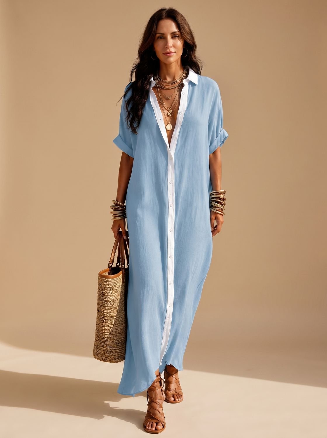 Luna | Women's Boho Button-Down Relaxed Maxi Shirt Dress