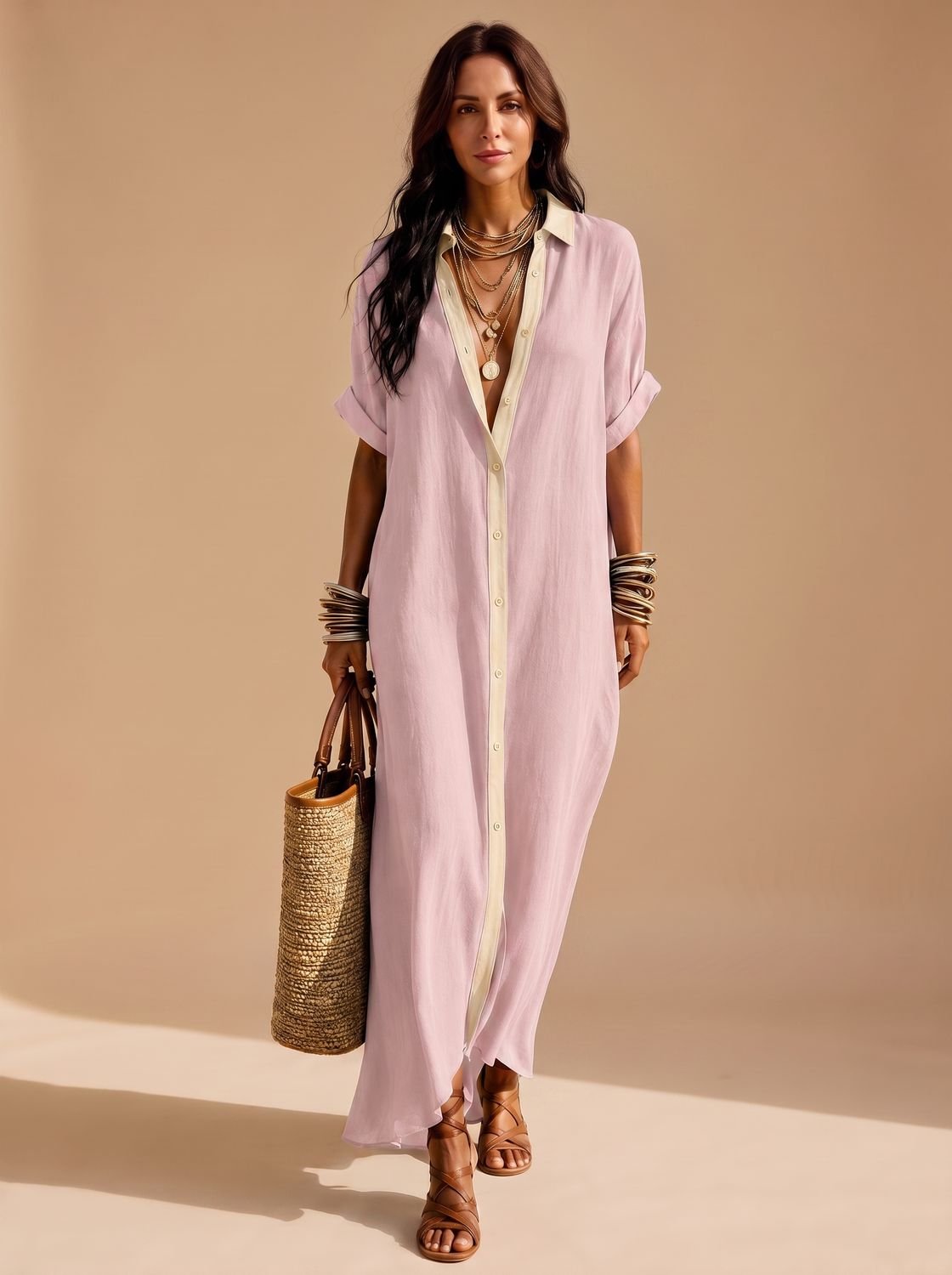 Luna | Women's Boho Button-Down Relaxed Maxi Shirt Dress
