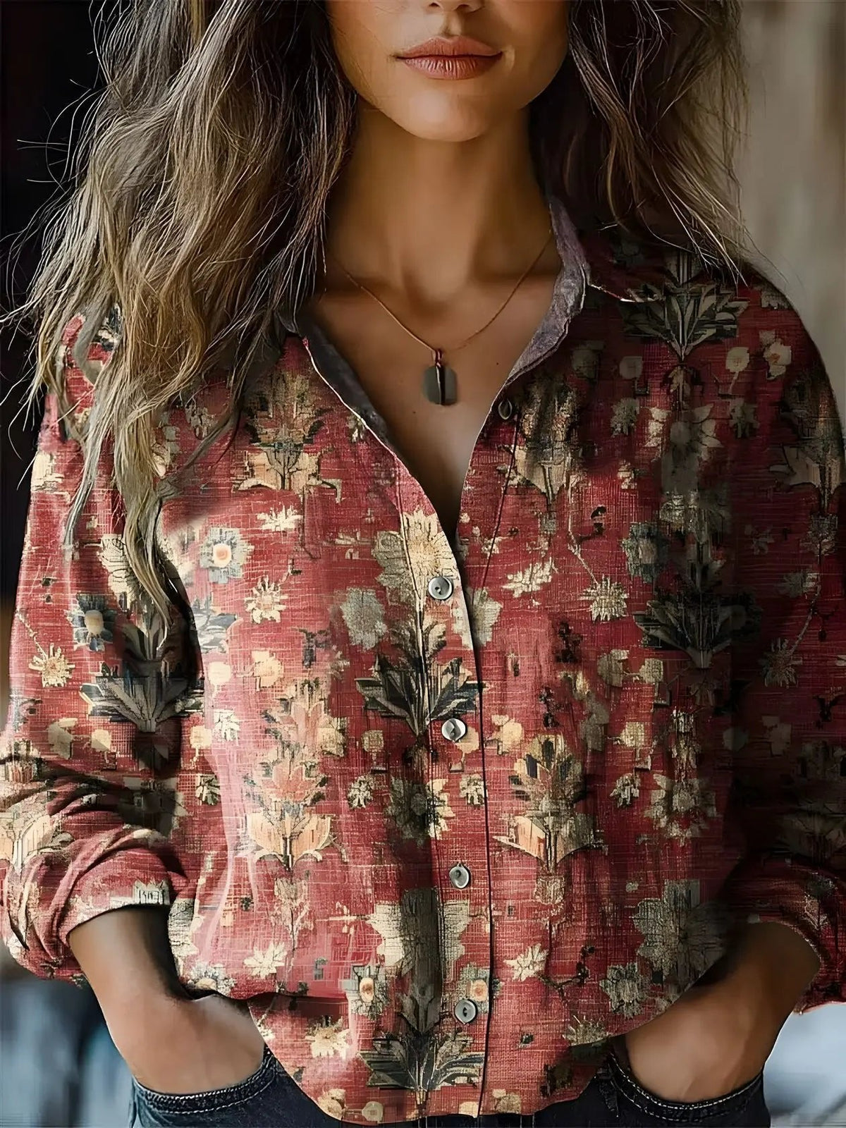 Isabella | Women's Boho Floral Long Sleeve Button-Up Blouse