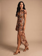 Luna | Women's Boho Floral Print Ruched Side-Slit Maxi Dress