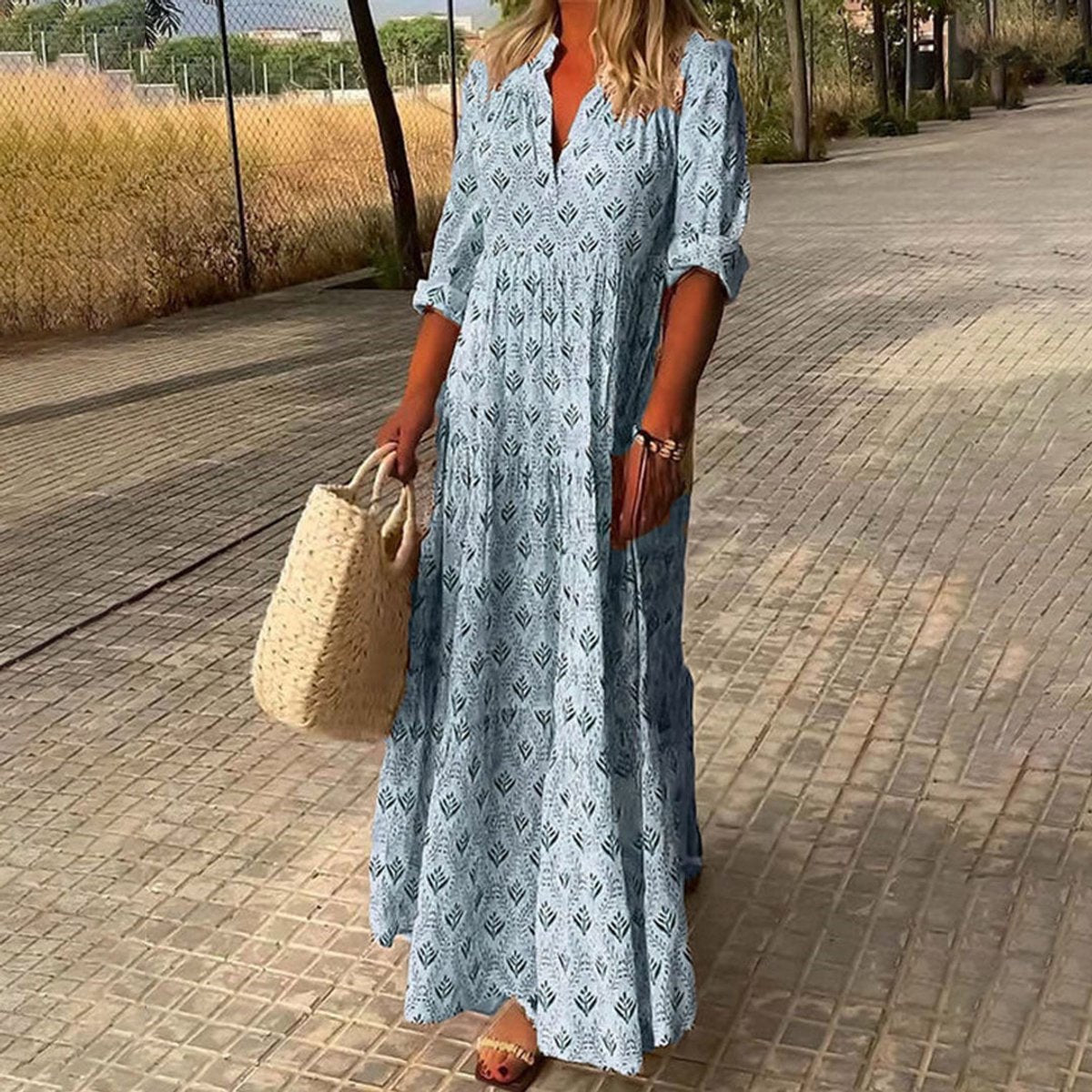 Scarlett | Women's Boho Floral-Print V-Neck Maxi Cocktail Party Dress