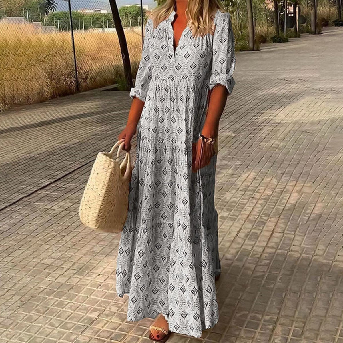 Scarlett | Women's Boho Floral-Print V-Neck Maxi Cocktail Party Dress