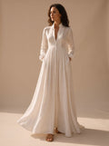 Emma | Women's Boho Long-Sleeve V-Neck Flowy Linen Maxi Dress
