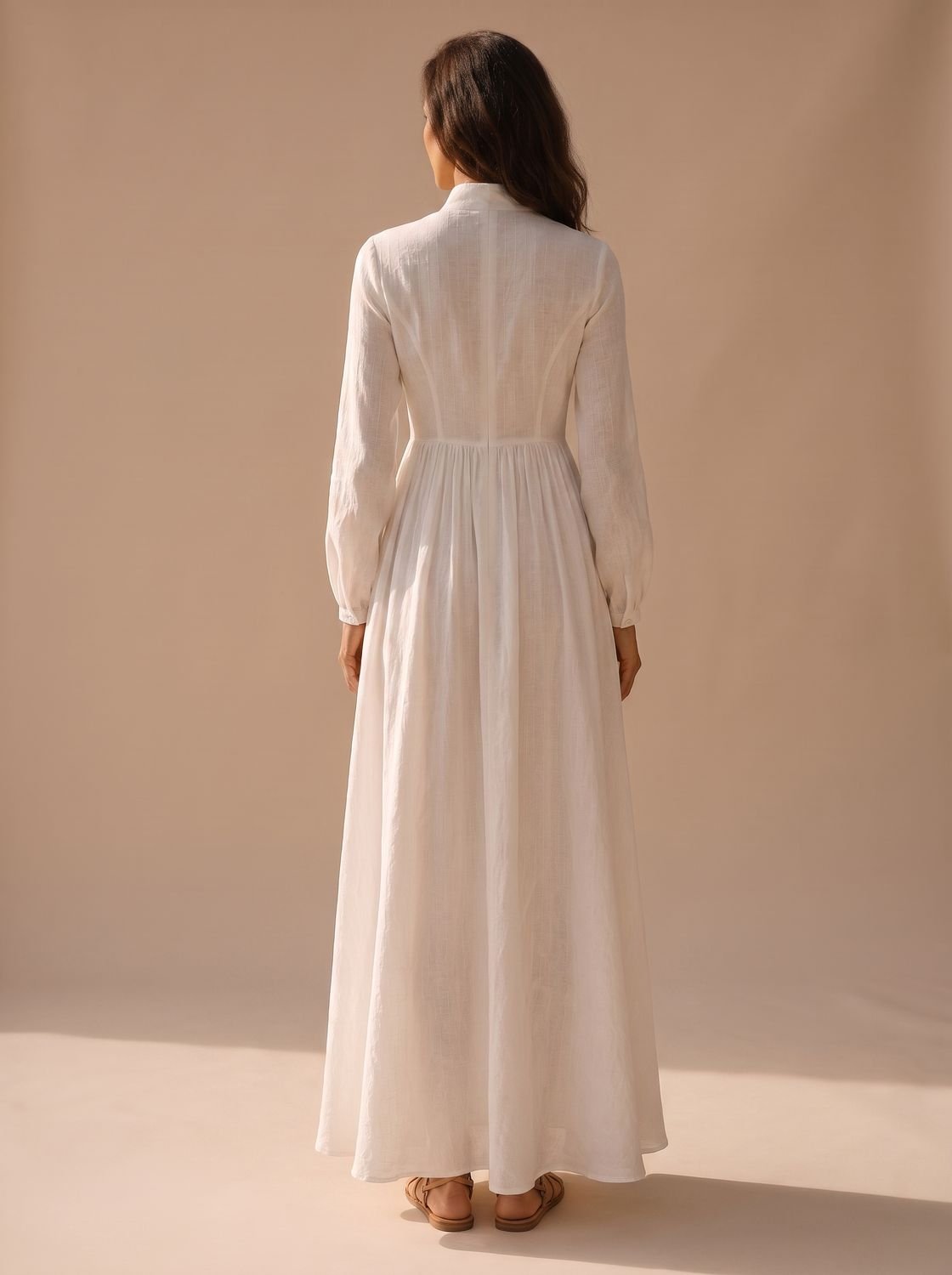 Emma | Women's Boho Long-Sleeve V-Neck Flowy Linen Maxi Dress