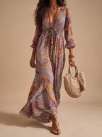Harper | Women's Boho Paisley Flowy Long-Sleeve Maxi Dress