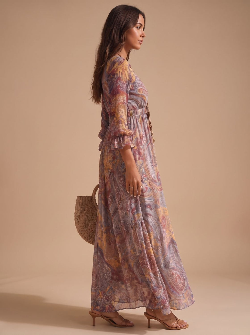 Harper | Women's Boho Paisley Flowy Long-Sleeve Maxi Dress