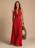 Madison | Women's Boho Sleeveless Button-Down Linen Maxi Beach Dress