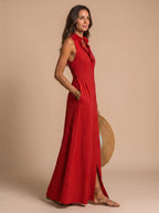 Madison | Women's Boho Sleeveless Button-Down Linen Maxi Beach Dress