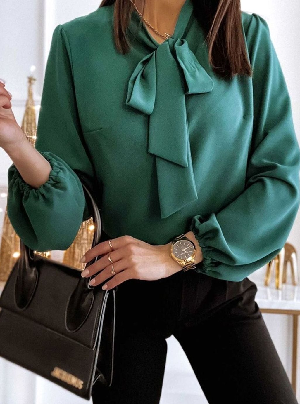 Scarlett | Women's Bow-Neck Puff Long Sleeve Blouse