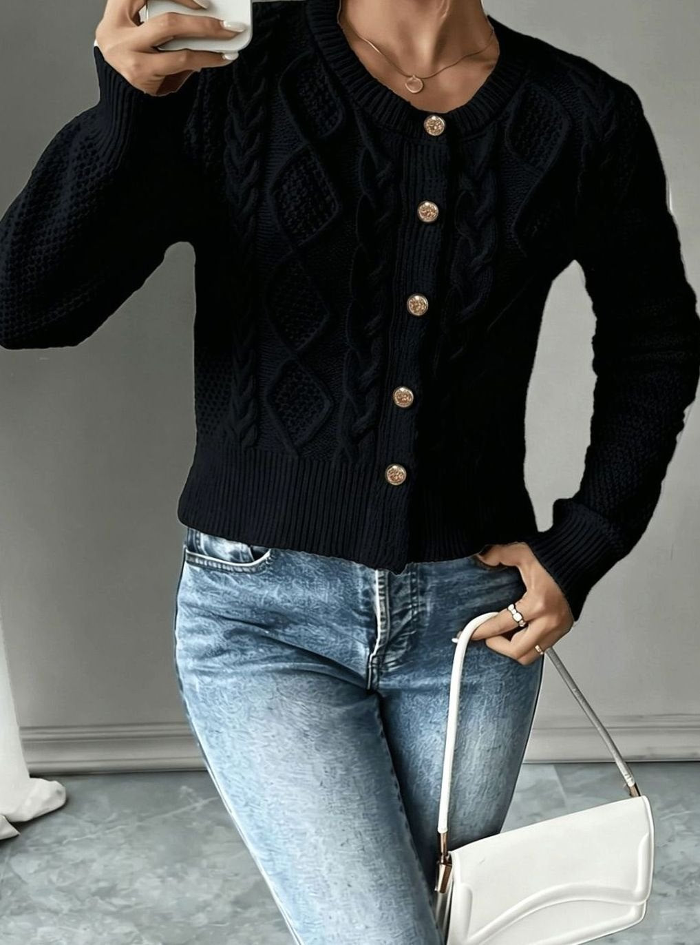 Grace | Women's Cable-Knit Button-Front Cropped Cardigan