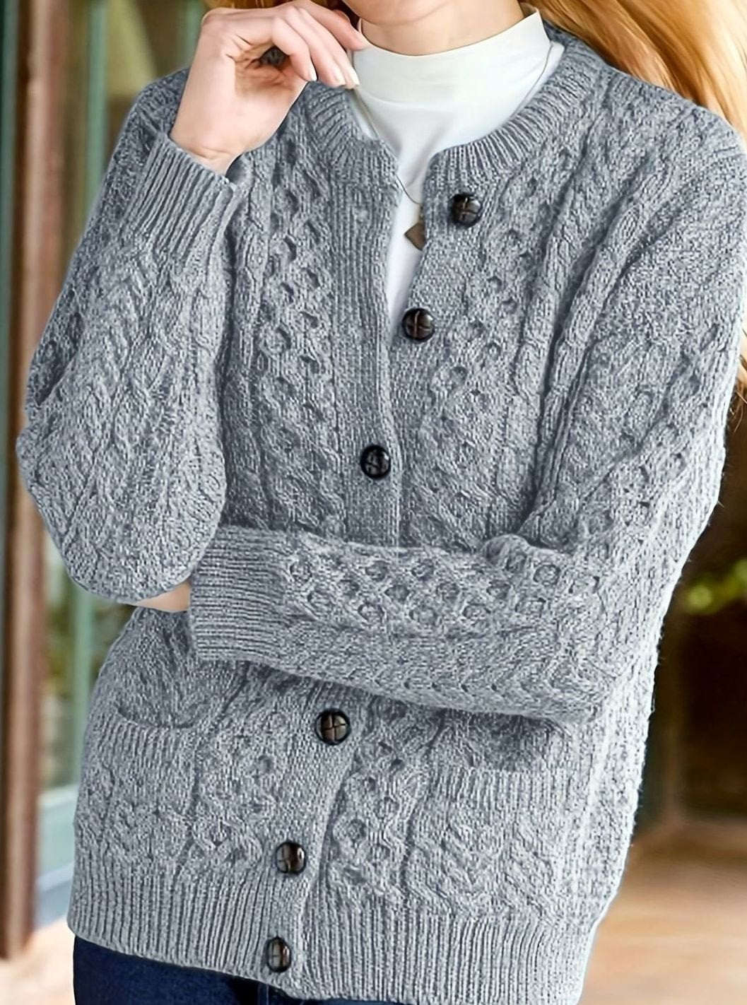 Victoria | Women's Cable-Knit Button-Front Relaxed Cardigan Sweater