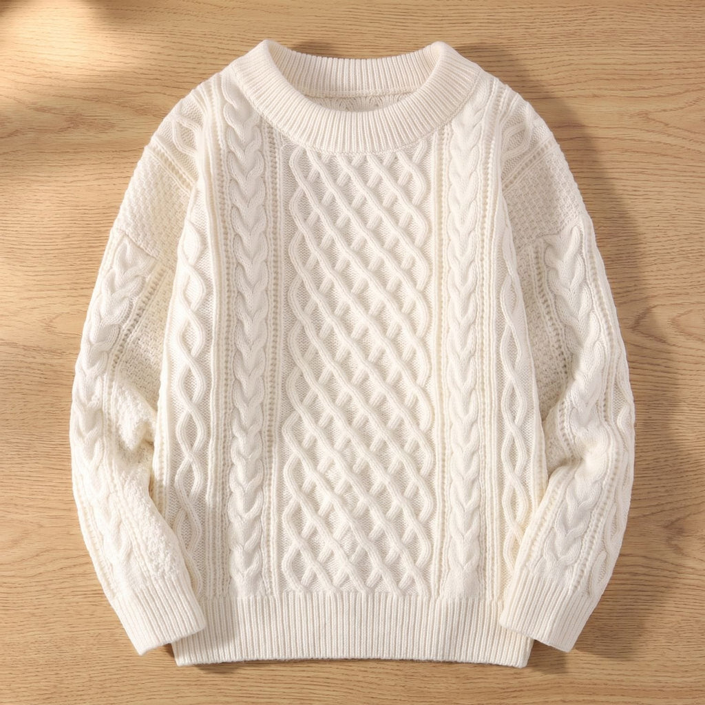 Sophia | Women's Cable-Knit Crew Neck Ribbed-Cuff Pullover Sweater