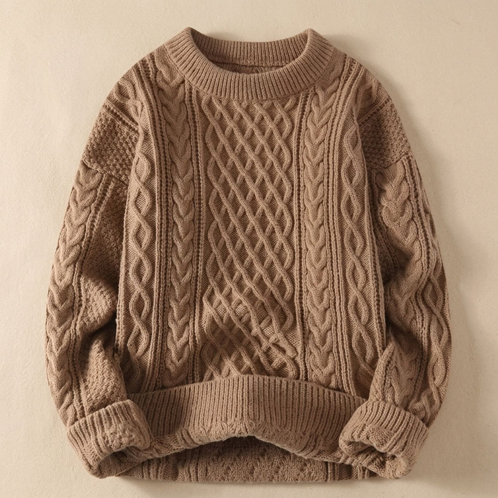 Sophia | Women's Cable-Knit Crew Neck Ribbed-Cuff Pullover Sweater