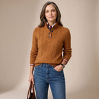 Charlotte | Women's Cable Knit Mock Neck Button-Placket Wool-Blend Sweater