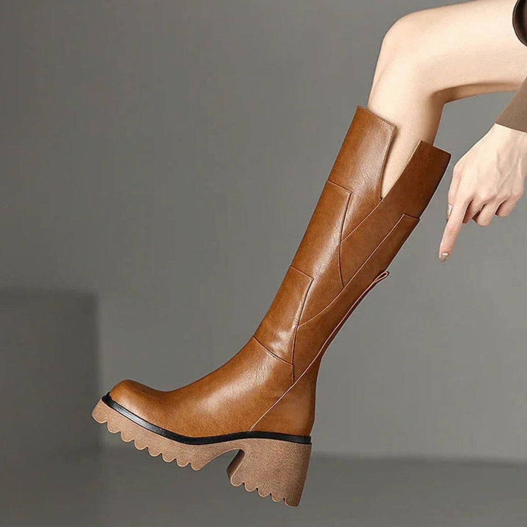 Mia | Women's Chunky Knee-High Block Heel Zipper Boots