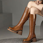 Mia | Women's Chunky Knee-High Block Heel Zipper Boots