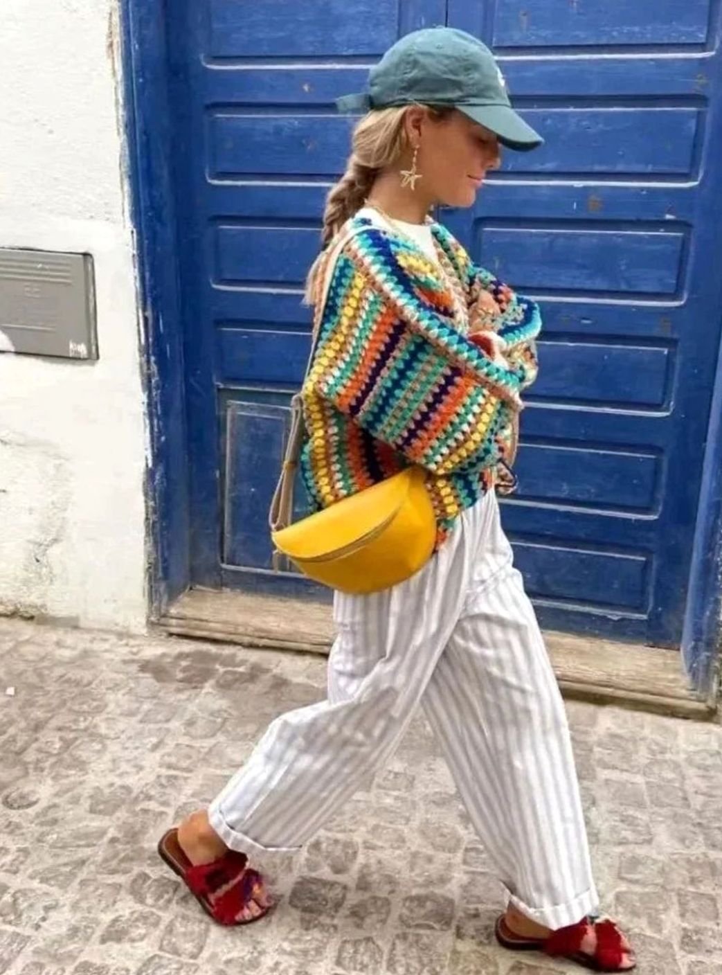 Emma | Women's Chunky Knit Cardigan Rainbow Striped Open-Front Sweater